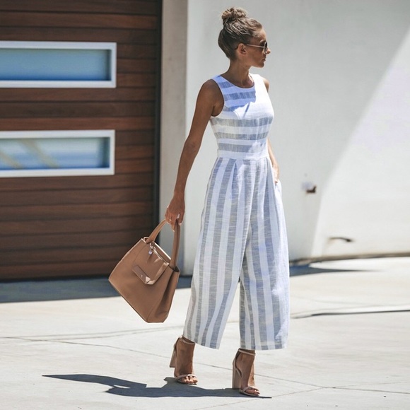 Lily Doe Striped Backless Cute Jumpsuit Romper - Picture 2 of 11